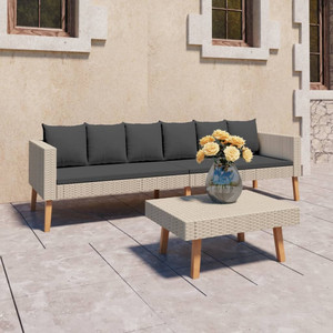  2 Piece Patio Lounge Set with Cushions Poly Rattan Beige A949-3059329