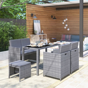  6 Piece Patio Dining Set with Cushions Poly Rattan Gray A949-43905