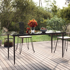  Patio Dining Table Black 63"x31.5"x29.1" Steel and Tempered Glass A949-319279