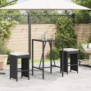  Patio Bar Stools with Cushions 2 pcs Black Poly Rattan A949-368686