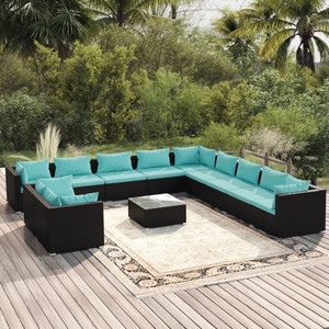  12 Piece Patio Lounge Set with Cushions Black Poly Rattan A949-3102537