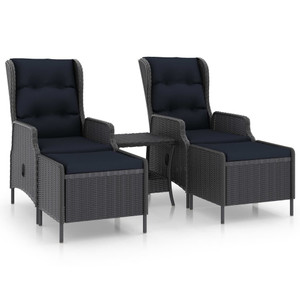  3 Piece Patio Lounge Set with Cushions Poly Rattan Dark Gray A949-3060154