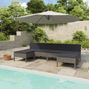  6 Piece Patio Lounge Set with Cushions Poly Rattan Gray A949-3056988