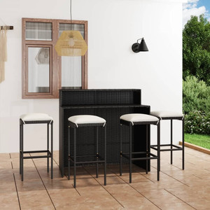  5 Piece Patio Bar Set with Cushions Black A949-3064879