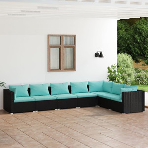  7 Piece Patio Lounge Set with Cushions Poly Rattan Black A949-3101737