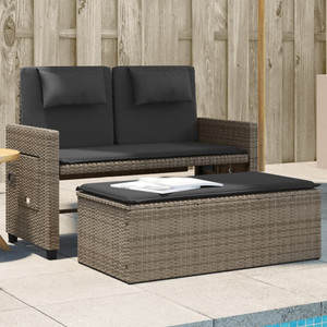  Reclining Patio Bench with Cushions Gray Poly Rattan A949-365819