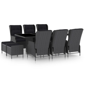  9 Piece Patio Dining Set with Cushions Poly Rattan Dark Gray A949-3060157