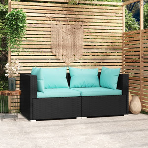  Patio Loveseat with Cushions Black Poly Rattan A949-317531