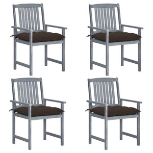  Patio Chairs with Cushions 4 pcs Gray Solid Acacia Wood A949-3061268