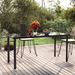  Patio Dining Table Black 63"x31.5"x29.1" Steel and Tempered Glass A949-319283