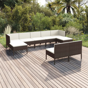  9 Piece Patio Lounge Set with Cushions Poly Rattan Brown A949-3094547