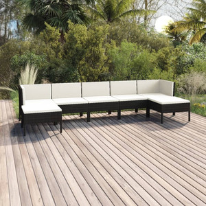  7 Piece Patio Lounge Set with Cushions Poly Rattan Black A949-3094540
