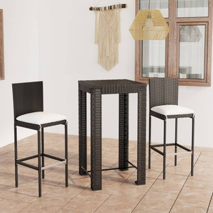  3 Piece Patio Bar Set with Cushions Poly Rattan Black A949-3064792