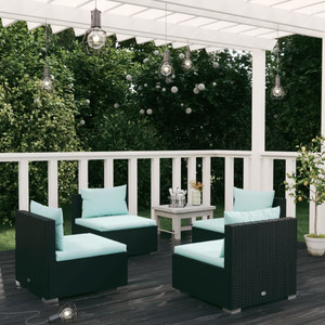 4 Piece Patio Lounge Set with Cushions Poly Rattan Black A949-3101529