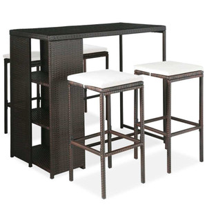  5 Piece Patio Bar Set with Cushions Poly Rattan Brown A949-3064913