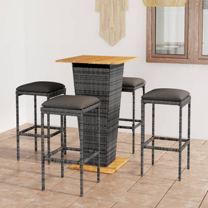  5 Piece Patio Bar Set with Cushions Poly Rattan Gray A949-3064851