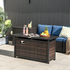 45 Inch Propane Rattan Firepit Table with Glass Stones and Protective Cover-Mixed Brown B593-NP11847