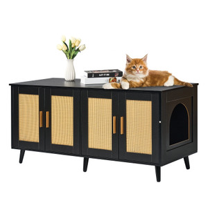 Cat Litter Box Enclosure for 2 Cats, Litter Box Furniture Hidden with Rattan Decorated Doors, Woode E415-JSDMMSPWQ472J3GQVV0