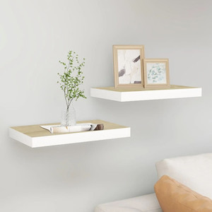  Floating Wall Shelves 2 pcs Oak and White 15.7"x9.1"x1.5" MDF A949-326571