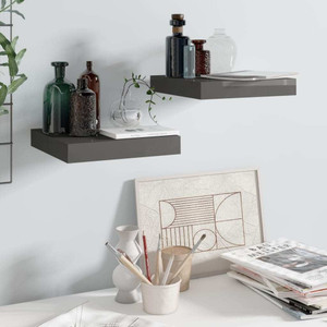  Floating Wall Shelves 2 pcs High Gloss Gray 9.1"x9.3"x1.5" MDF A949-323782