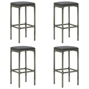  Bar Stools with Cushions 4 pcs Gray Poly Rattan A949-313447