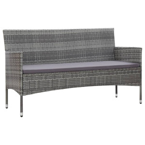  3-Seater Patio Sofa with Cushions Gray Poly Rattan A949-45898