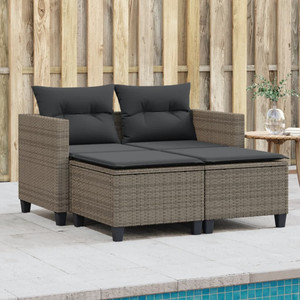  Patio Sofa 2-Seater with Stools Gray Poly Rattan A949-365793