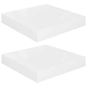  Floating Wall Shelves 2 pcs High Gloss White 9.1"x9.3"x1.5" MDF A949-323740