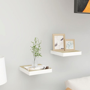  Floating Wall Shelves 2 pcs Oak and White 9.1"x9.3"x1.5" MDF A949-326568