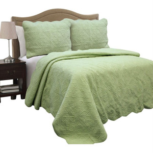 Full Queen Green Cotton Quilt Bedspread with Scalloped Borders Q280-FQPMHA569881