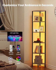 6 Tier Corner Shelf with LED Light, 68" Tall Corner Bookshelf with Storage Shelves for Collectibles E415-ZLSZJSNJTMK60HWF0001V9