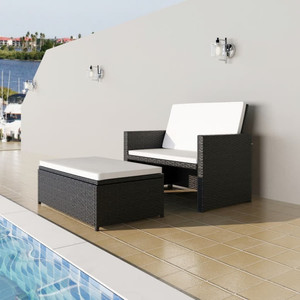  2 Piece Patio Lounge Set with Cushions Poly Rattan Black A949-43071