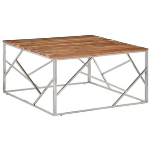  Coffee Table Silver Stainless Steel and Solid Wood Acacia A949-349959