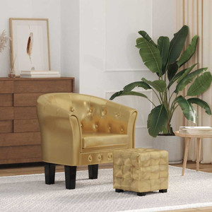  Tub Chair with Footstool Gold Faux Leather A949-60713