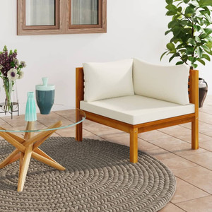 Sectional Corner Sofa with Cream White Cushion Acacia Wood A949-316287
