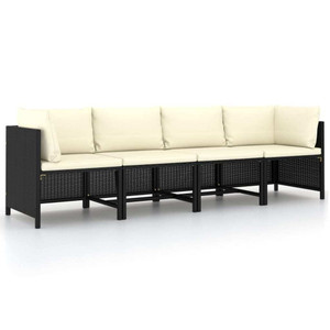 4-Seater Patio Sofa with Cushions Black Poly Rattan A949-313515