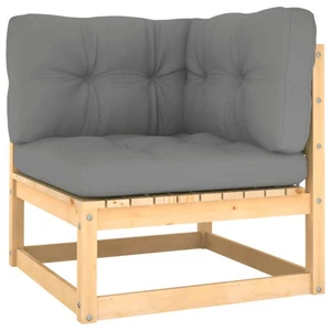 Patio Corner Sofa with Gray Cushions Solid Wood Pine A949-805715