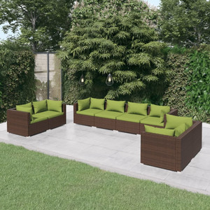8 Piece Patio Lounge Set with Cushions Poly Rattan Brown A949-3102284