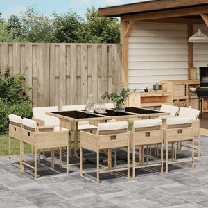 11 Piece Patio Dining Set with Cushions Beige Poly Rattan A949-3278157
