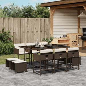 11 Piece Patio Dining Set with Cushions Brown Poly Rattan A949-3278096