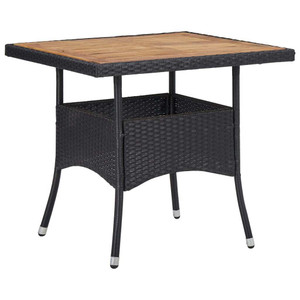 Patio Dining Table Black Poly Rattan and Solid Acacia Wood A949-46171