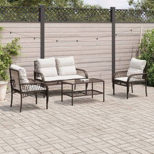 4 Piece Patio Sofa Set with Cushions Brown Poly Rattan A949-368728