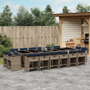 17 Piece Garden Dining Set with Cushions Grey Poly Rattan A949-3278016