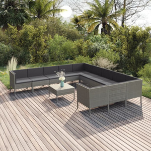 12 Piece Patio Lounge Set with Cushions Poly Rattan Gray A949-3094502