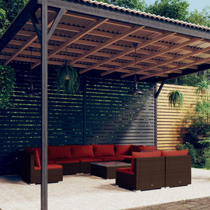 10 Piece Patio Lounge Set with Cushions Poly Rattan Brown A949-3102571