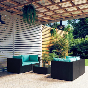 5 Piece Patio Lounge Set with Cushions Poly Rattan Black A949-3101481