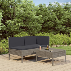3 Piece Patio Lounge Set with Cushions Poly Rattan Gray A949-310188
