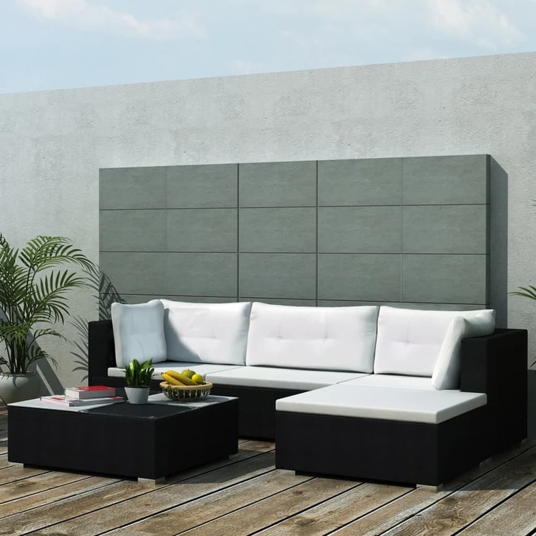 5 Piece Patio Lounge Set with Cushions Poly Rattan Black A949-42100