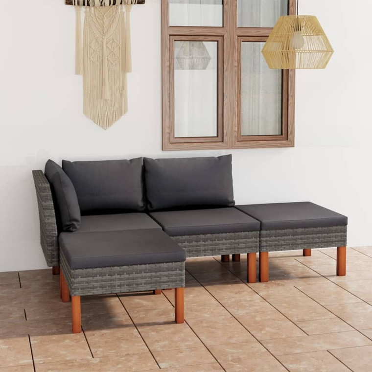 4 Piece Patio Lounge Set with Cushions Poly Rattan Gray A949-3059709