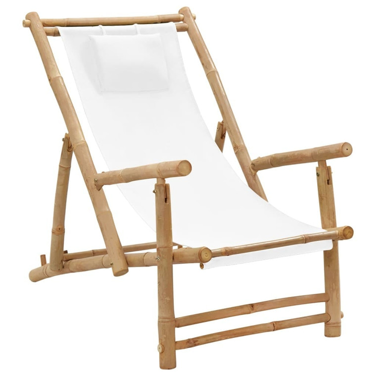 Deck Chair Bamboo and Canvas Cream White A949-318594